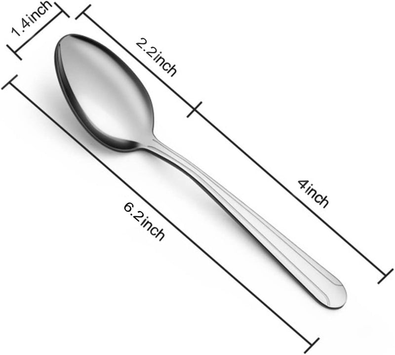 24 Pieces Tea Spoons Set, 6.2 Inches Stainless Steel Teaspoons Silverware