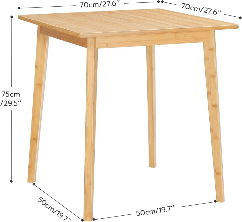 Bamboo Dining Table, Square Dining Table for 2, 27.6" Kitchen Table