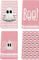 Pink Stripes Ghost Boo Spooky Halloween Kitchen Towels Dish Towels