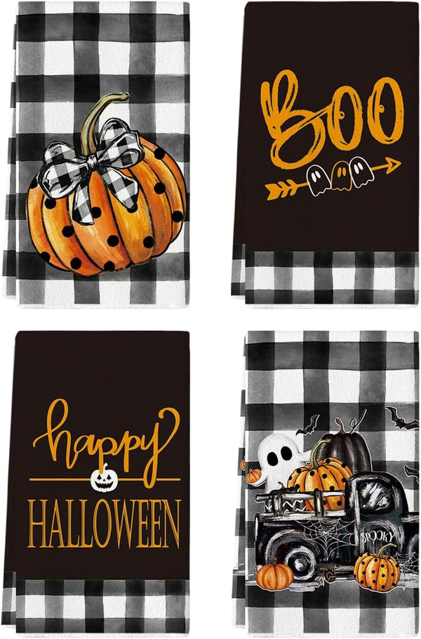 Pumpkins Ghost Boo Truck Happy Halloween Kitchen Towels Dish Towels