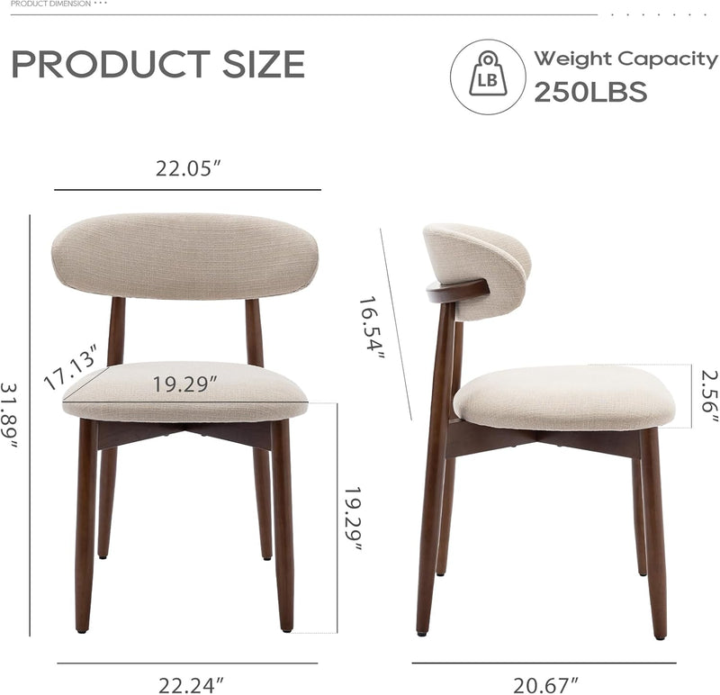 Wooden Dining Chairs Set of 2, Modern Fabric Upholstered Kitchen Chairs set