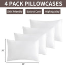 White Pillow Cases Set of 4 Queen Size - Super Soft, Smooth and Breathable Pillow