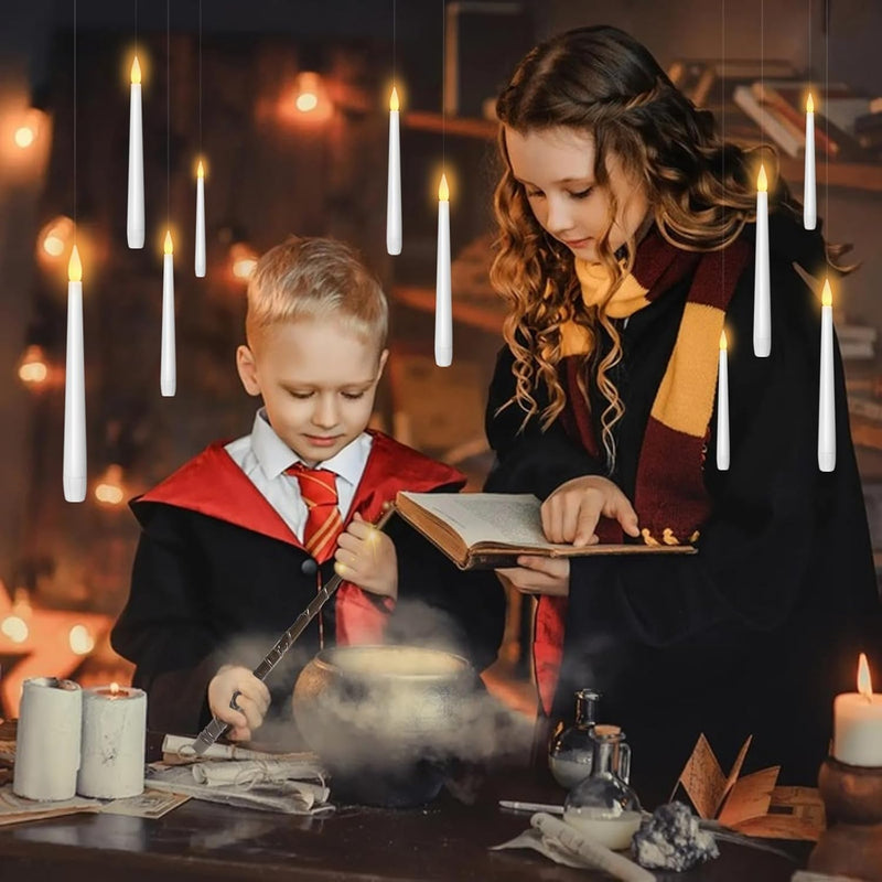 Flameless Floating Candles with Wand，12 Pcs Magic LED Hanging Taper Candles
