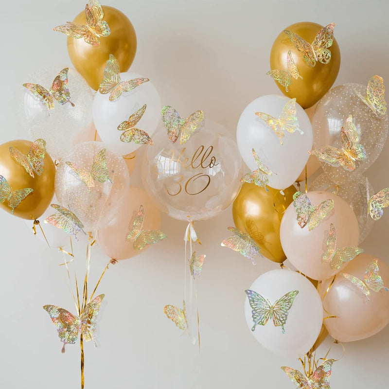 60 Pcs 3D Iridescent Gold Butterfly Decorations