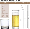 [ 12 Pack ] Glass Cups with Glass Straws Highball & Rock Drinking Glasses