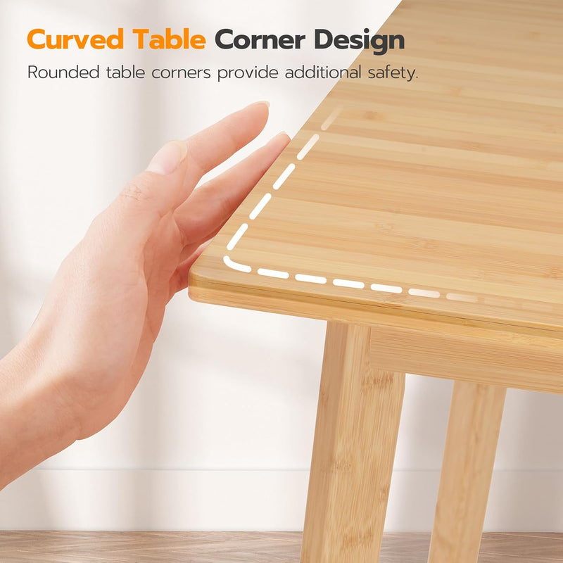 Bamboo Dining Table, Square Dining Table for 2, 27.6" Kitchen Table
