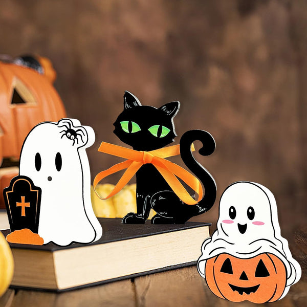 Cute Ghost Halloween Decorations Wood Indoor Set of 3