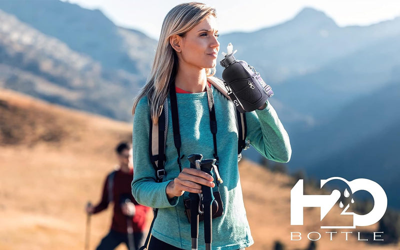 H20 Bottle 2.2 L Half Gallon Water Bottle with Sleeve and Covered Straw Lid - Reuseable, BPA Free, Odorless, Handle for Hydration Fire Black (74 Ounce)