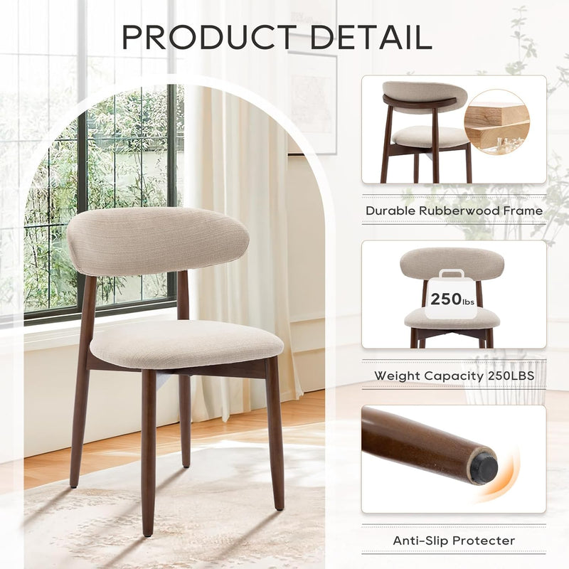 Wooden Dining Chairs Set of 2, Modern Fabric Upholstered Kitchen Chairs set