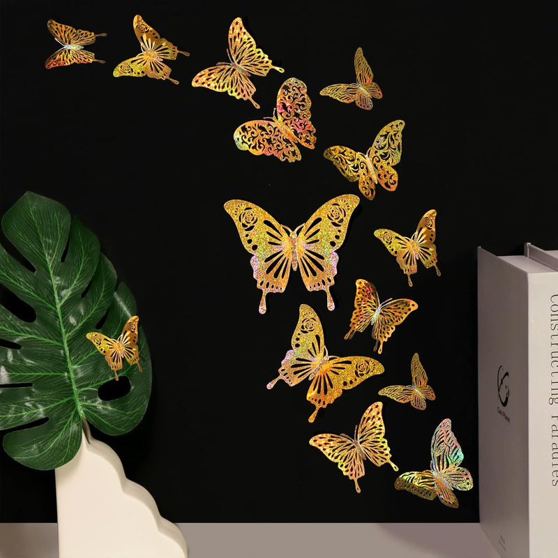 60 Pcs 3D Iridescent Gold Butterfly Decorations