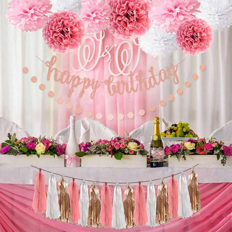 Pink Rose Gold Birthday Party Decorations Set,