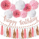 Pink Rose Gold Birthday Party Decorations Set,