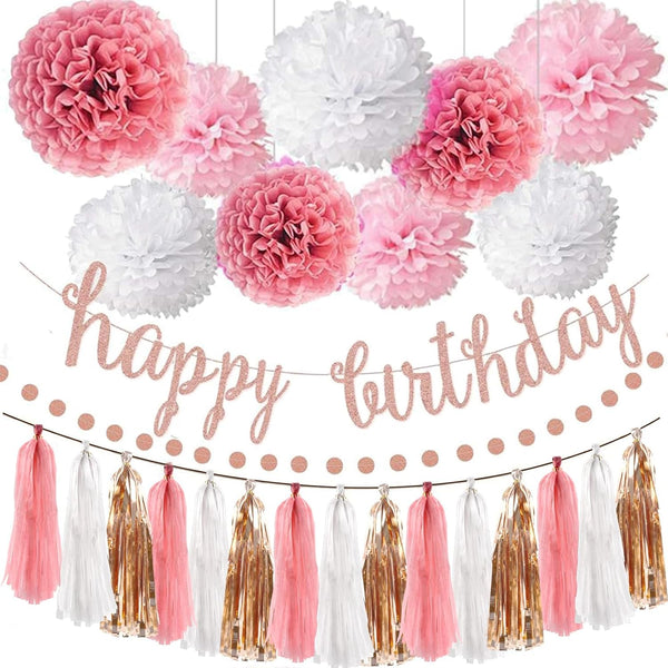 Pink Rose Gold Birthday Party Decorations Set,