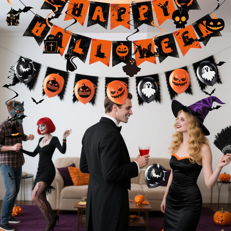 Halloween Party Decoration Set, Orange and Black Banner