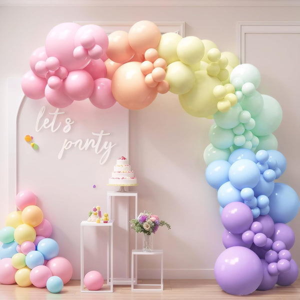 140PCS Pastel Rainbow Balloon Arch Garland Kit