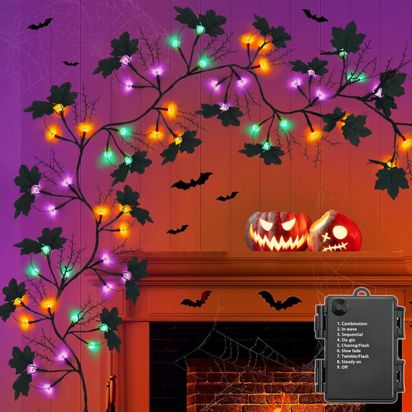 9 FT 72 LED Willow Vine Twig Decor with Purple & Green & Orange Lights