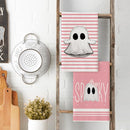 Pink Stripes Ghost Boo Spooky Halloween Kitchen Towels Dish Towels