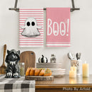 Pink Stripes Ghost Boo Spooky Halloween Kitchen Towels Dish Towels