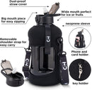 H20 Bottle 2.2 L Half Gallon Water Bottle with Sleeve and Covered Straw Lid - Reuseable, BPA Free, Odorless, Handle for Hydration Fire Black (74 Ounce)