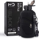 H20 Bottle 2.2 L Half Gallon Water Bottle with Sleeve and Covered Straw Lid - Reuseable, BPA Free, Odorless, Handle for Hydration Fire Black (74 Ounce)