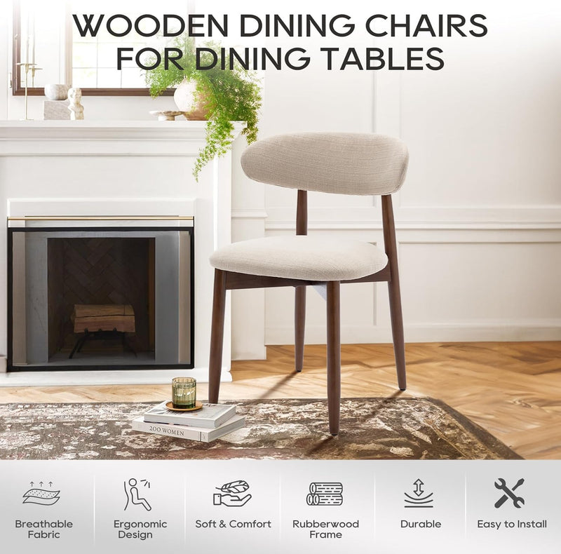 Wooden Dining Chairs Set of 2, Modern Fabric Upholstered Kitchen Chairs set