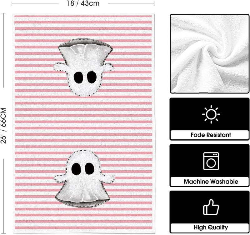 Pink Stripes Ghost Boo Spooky Halloween Kitchen Towels Dish Towels