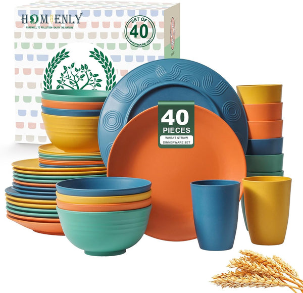 Homienly 40-Piece Premium Wheat Straw Dinnerware Sets, Service for 8