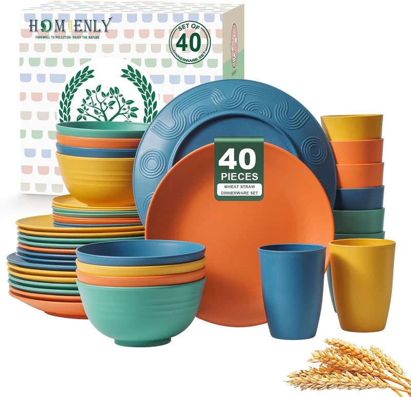 Homienly 40-Piece Premium Wheat Straw Dinnerware Sets, Service for 8