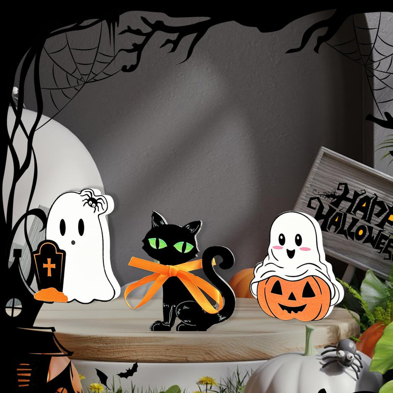 Cute Ghost Halloween Decorations Wood Indoor Set of 3