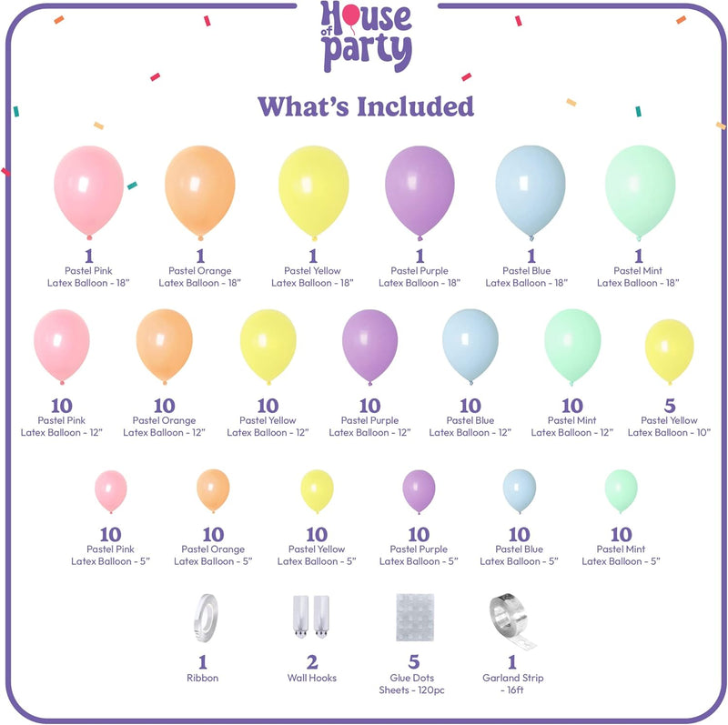 140PCS Pastel Rainbow Balloon Arch Garland Kit
