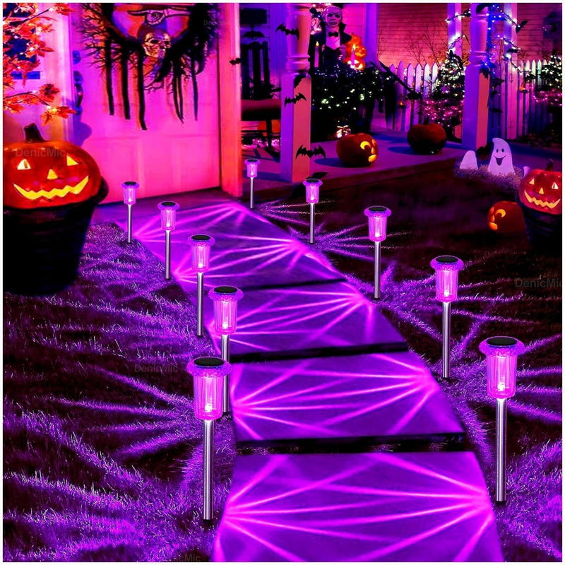 Halloween Solar Lights Outdoor 15 Pack Purple LED Waterproof Yard Garden