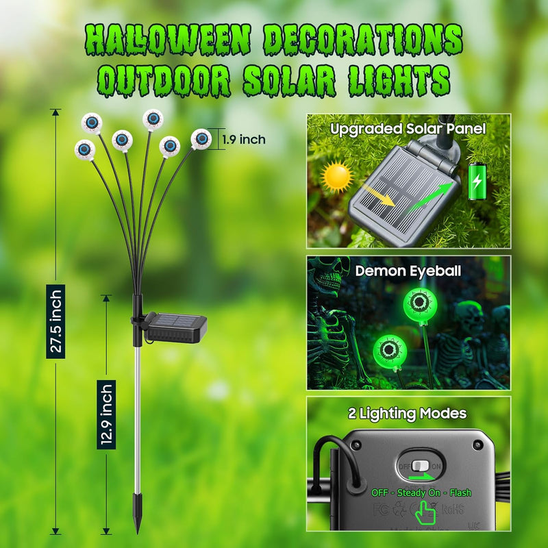 Halloween Decorations Outdoor Solar Lights, 4 Pack 24 LED Solar Halloween Lights