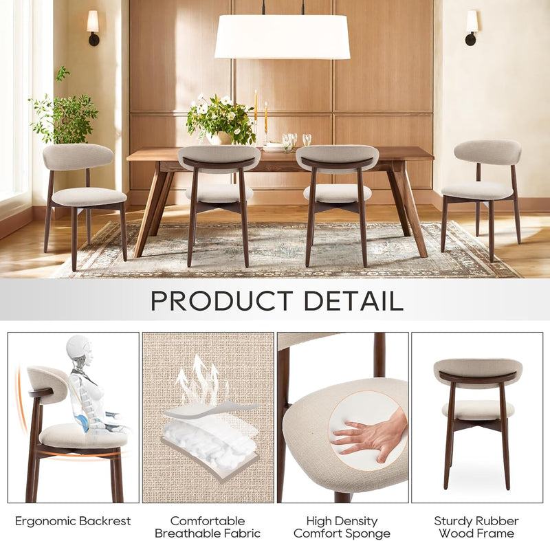 Wooden Dining Chairs Set of 2, Modern Fabric Upholstered Kitchen Chairs set