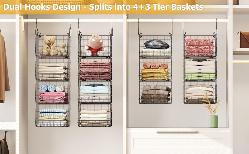 Closet Shelving with 5 S Hooks Hanging Basket for Clothes