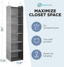 Hanging Closet Organizer - 6 Shelf Storage for Clothes