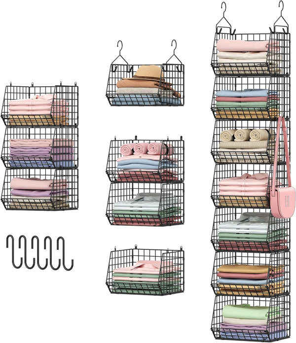 Closet Shelving with 5 S Hooks Hanging Basket for Clothes