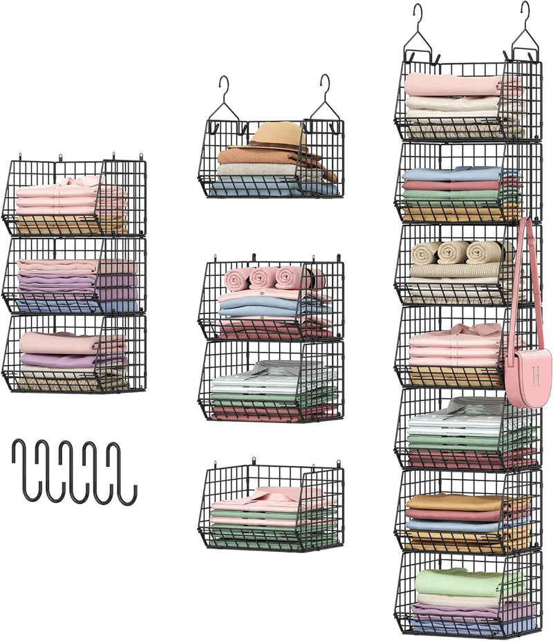 Closet Shelving with 5 S Hooks Hanging Basket for Clothes