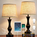 Upgraded Touch Table Lamps Set of 2, 22" Tall Bedside Lamps with USB C+A Ports