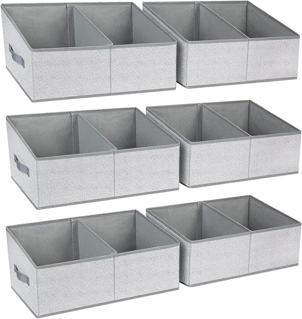 DIMJ Large Closet Shelf Organizer Bins 6 Packs with Handles and Divider