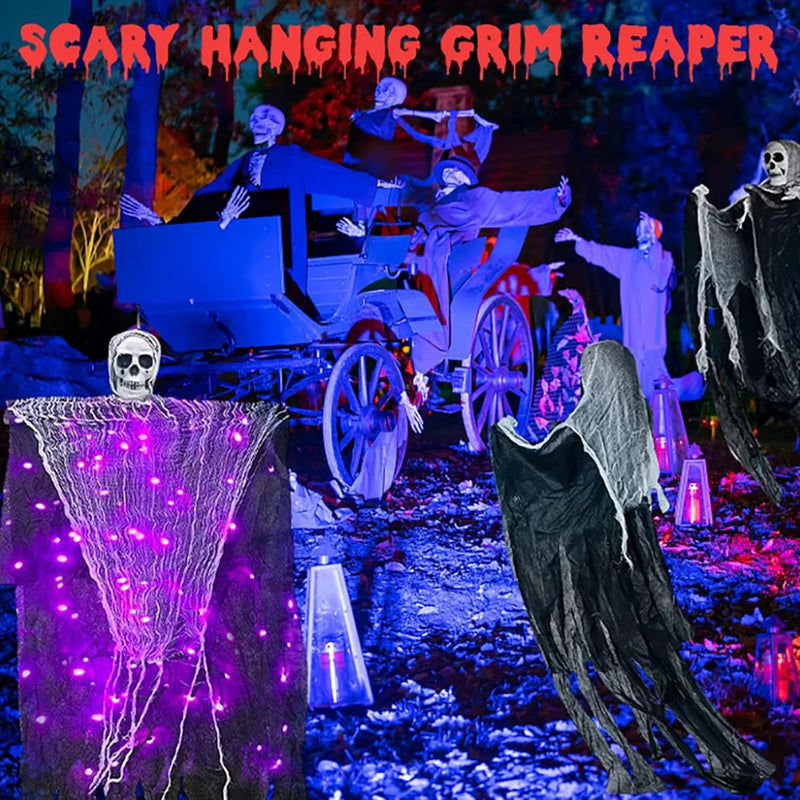 Halloween Decorations Outdoor, 2 Pack Hanging Light Ghost Spooky Skeletons