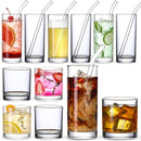[ 12 Pack ] Glass Cups with Glass Straws Highball & Rock Drinking Glasses