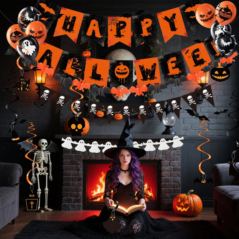 Halloween Party Decoration Set, Orange and Black Banner