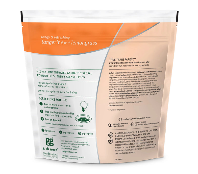 Garbage Disposal Freshener & Cleaner Pods - Tangerine with Lemongrass