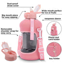 Rose Quartz- Half Gallon Water Bottle with Storage Sleeve and removable straw